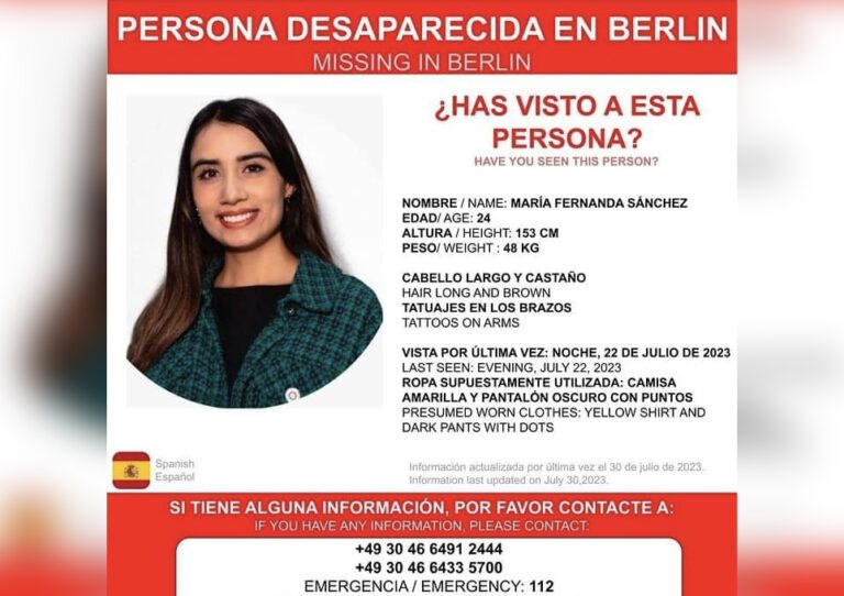 Mujer desaparecida en Berlin, Alemania.