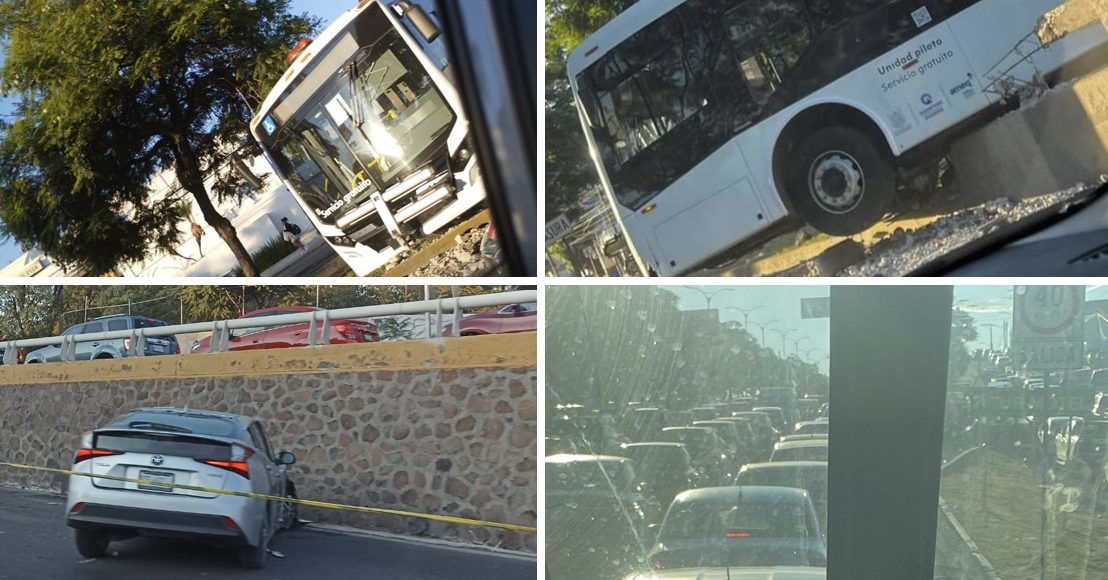 Unidad del transporte público se sale del camino en Querétaro