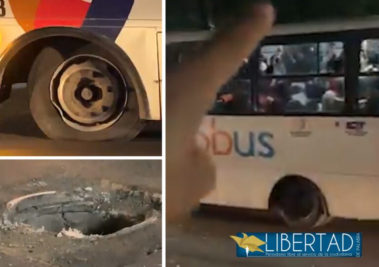 Mostraba las coladeras sin tapas y registra la caída de un camión de transporte público en Querétaro