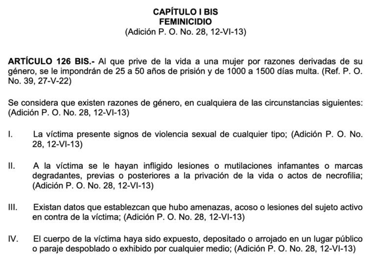Código Penal para el Estado de Querétaro Feminicidio