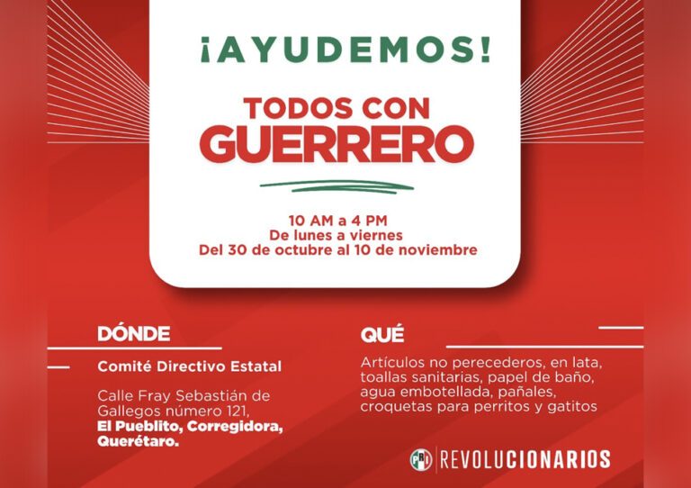 PRI de Querétaro abre su colecta para apoyar a Guerrero.