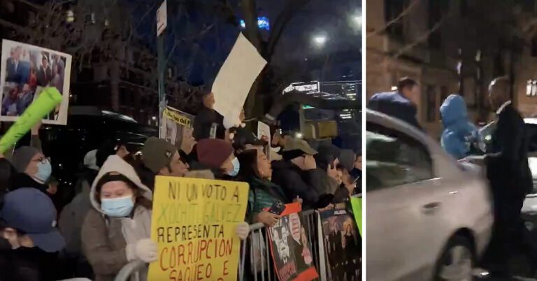 Por la puerta de atrás, sacan a Xóchitl Gálvez ante protestas durante su gira en EE.UU