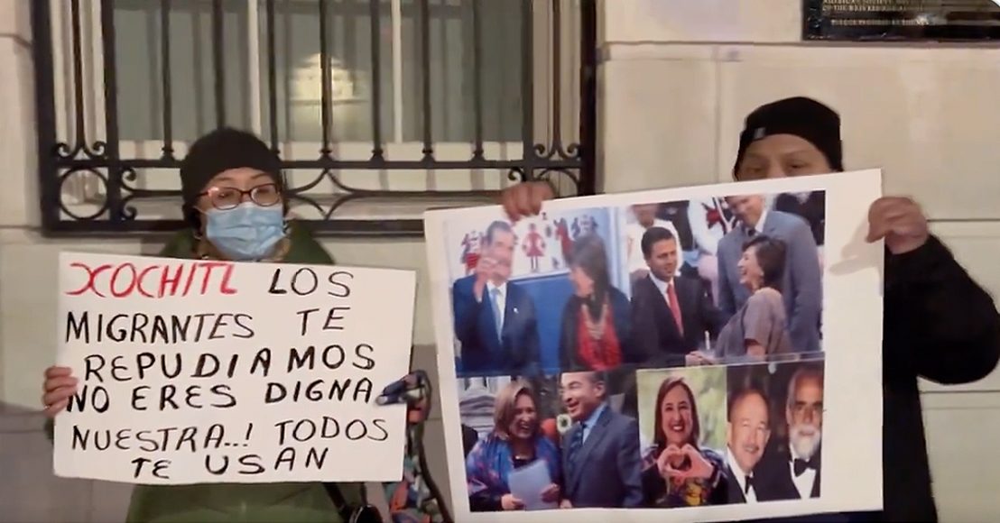 Protestas contra Xóchitl Gálvez en Nueva York, Estados Unidos.