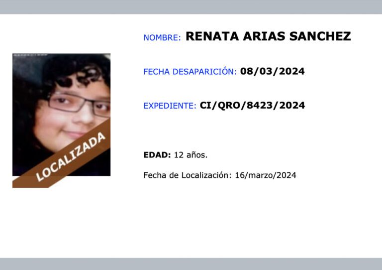 Localizan a niña reportada como desaparecida en Querétaro