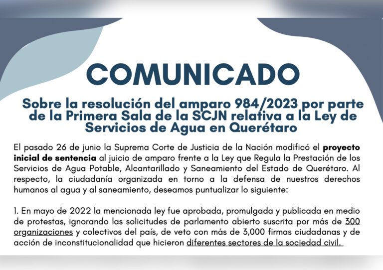 Comunicado sobre la resolución del amparo 984 del 2023