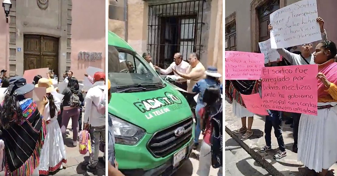 Querétaro: Protestan indígenas durante inauguración de Mercado Artesanal, un concertador terminó sin camisa
