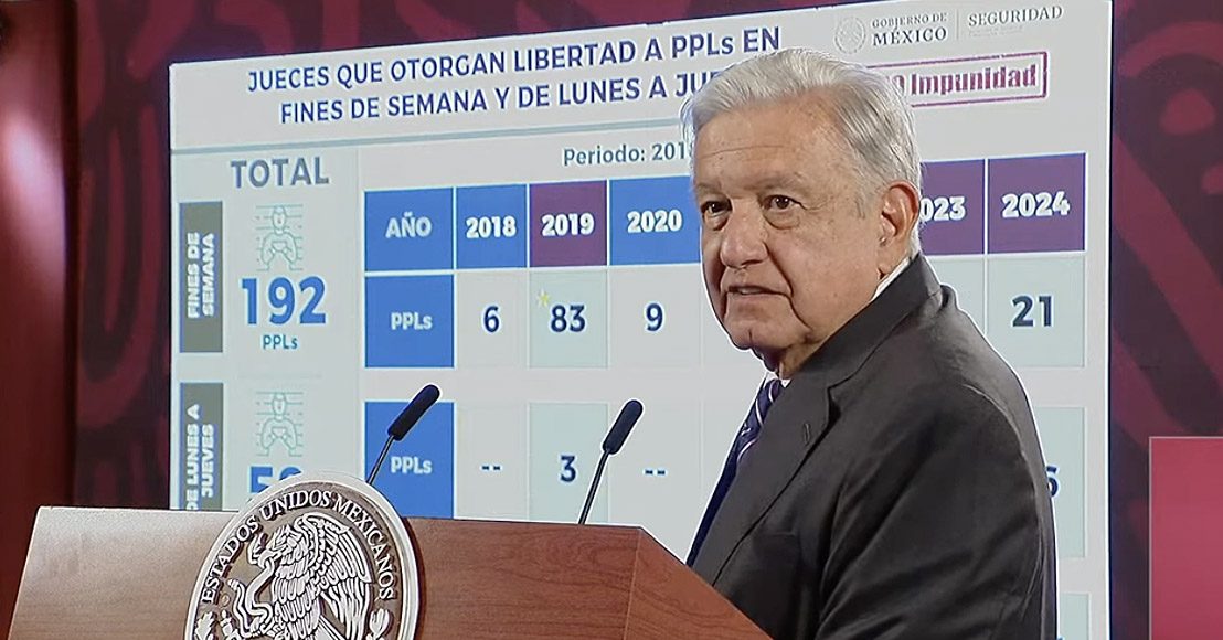 De 250 órdenes judiciales para liberar a presuntos delincuentes, 192 ocurrieron en fines de semana: AMLO