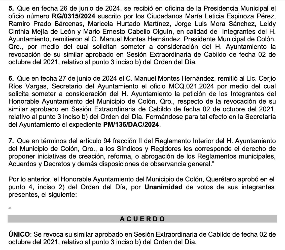 Acta cabildo Colón Querétaro