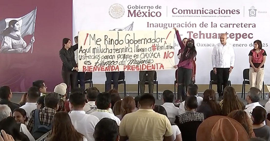 No es tiempo de mujeres, protestan en acto de la presidenta Claudia Sheinbaum