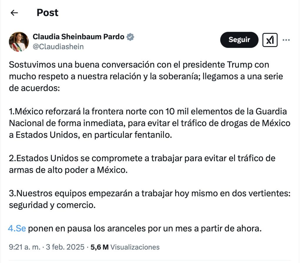 Mensaje de la presidenta de México, Claudia Sheinbaum.