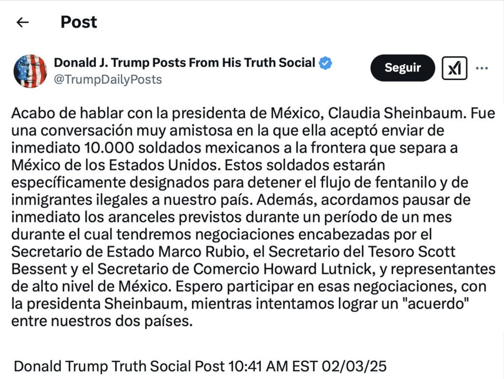 Mensaje del presidente de Estados Unidos
