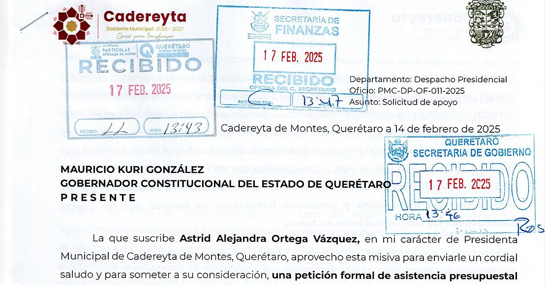 Oficio de alcaldesa al gobernador de Querétaro