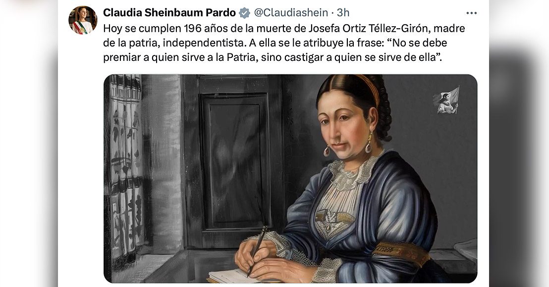Presidenta Claudia Sheinbaum recuerda aniversario luctuoso de la Corregidora de Querétaro