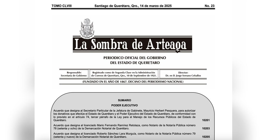 Publicación periódico oficial La Sombra de Arteaga