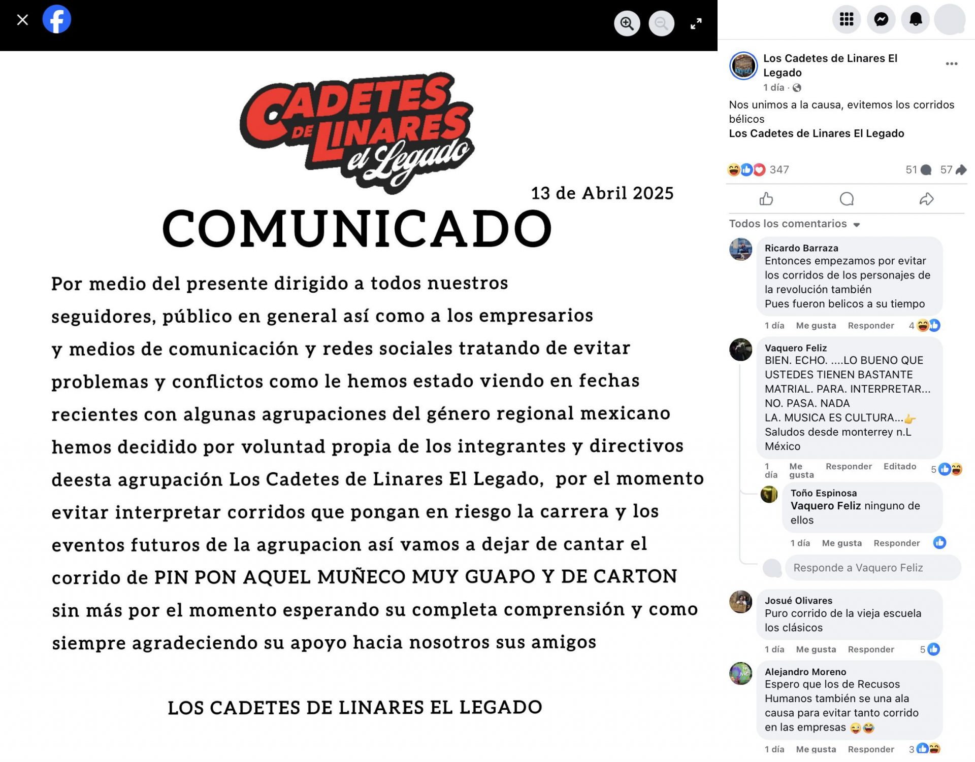 México: Comunicado de Los Cadetes de Linares El Legado. Facebook.