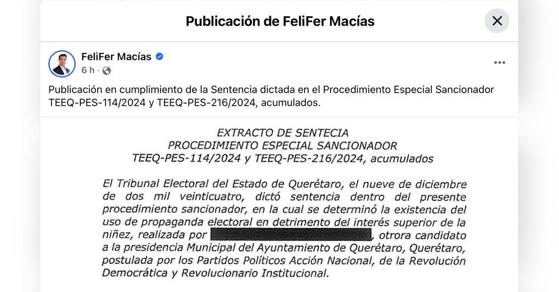 Querétaro: FeliFer Macías usó propaganda electoral en detrimento del interés superior de la niñez, resolvió el TEEQ