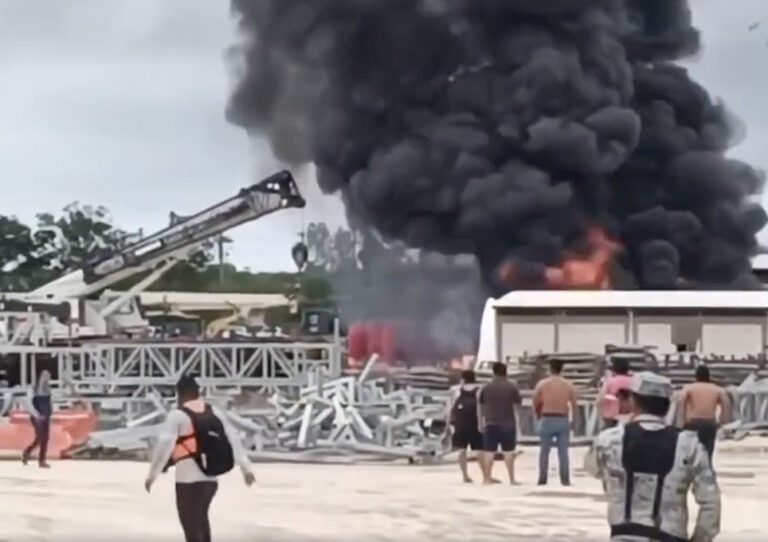 Incendio en campamento del tramo 6 del Tren Maya
