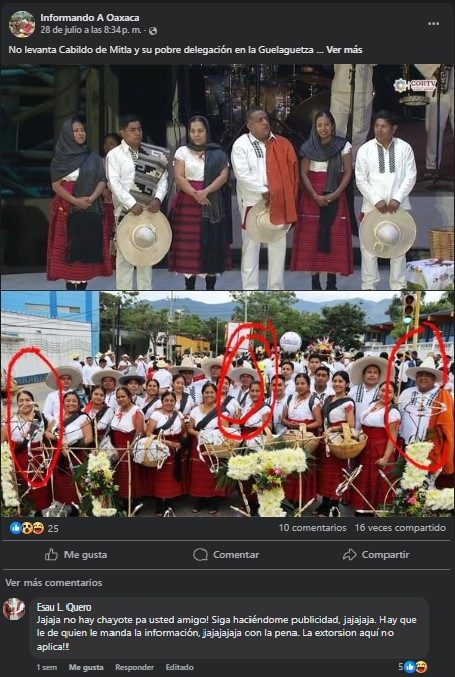La publicación de Informando a Oaxaca y la respuesta del alcalde.