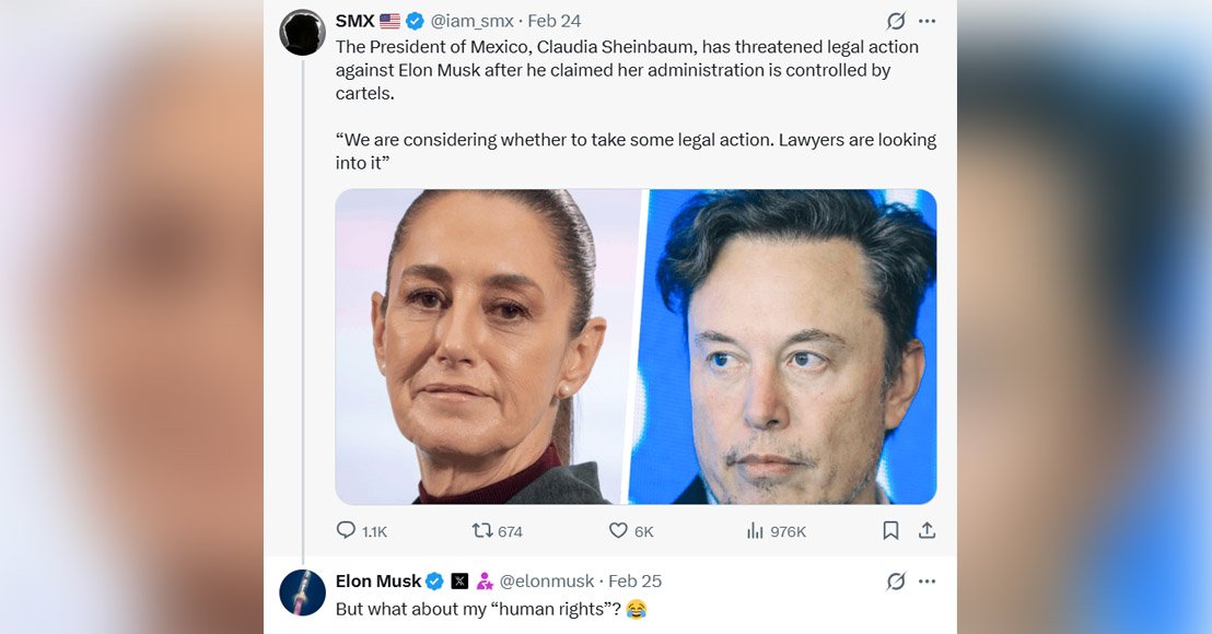 Con emojis de risa Elon Musk se burla de las posibles acciones legales de Sheinbaum