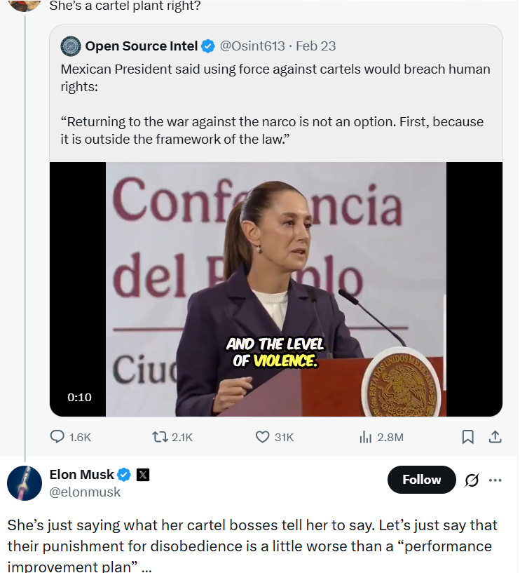 El magnate Elon Musk habla de Claudia Sheinbaum