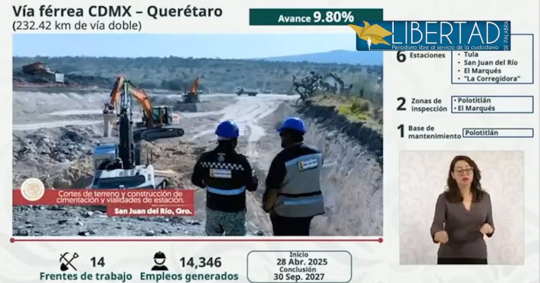 Querétaro: Estiman concluir la obra del Tren a finales de septiembre del 2027