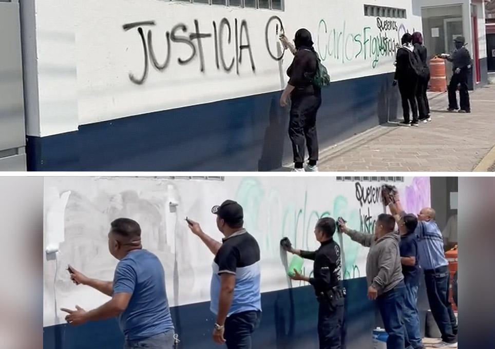 Querétaro: Borran pintas de mujeres tras marcha del 8M en San Juan del Río.