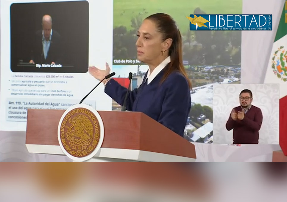 Exhiben abuso del agua de los Calzada en la conferencia mañanera de Sheinbaum