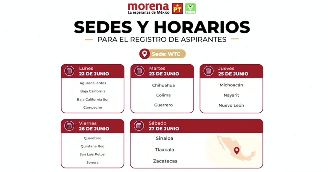 Sedes y fechas convocatoria de Morena
