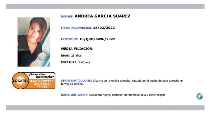 Piden ayuda para localizar a Andrea