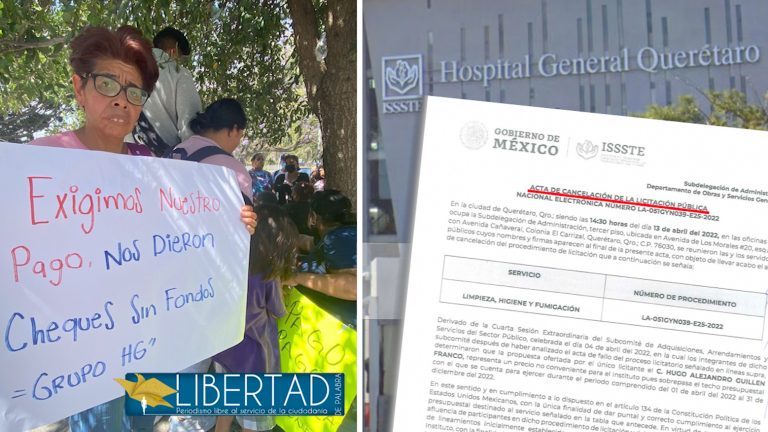 Arreglos sucios entre una empresa de limpieza y el Issste de Querétaro, dejaron al personal sin su pago