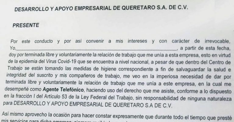 Denuncia despido masivo en Querétaro en medio de la contingencia por Covid-19