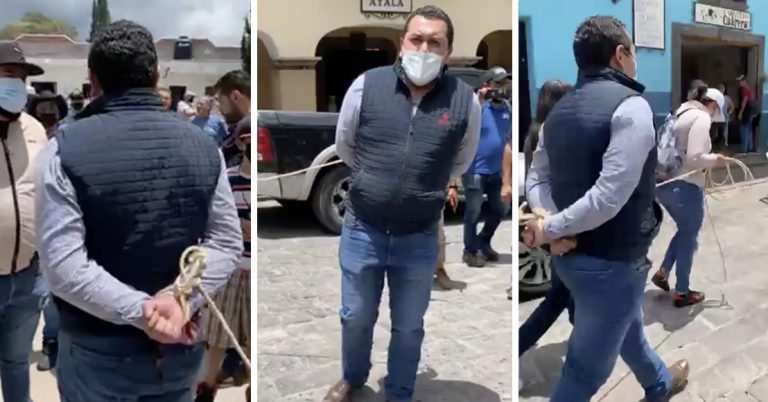 En exigencia de justicia, atan y pasean a secretario de Gobierno de Huimilpan