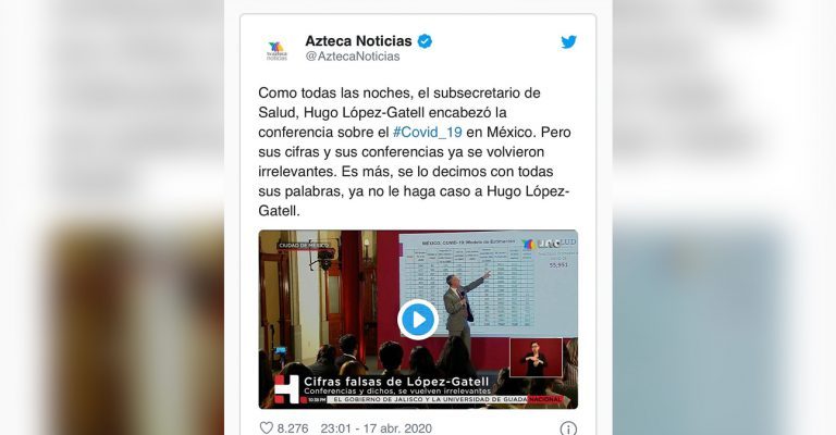 TvAzteca llamó a no hacer caso a Hugo López-Gatell