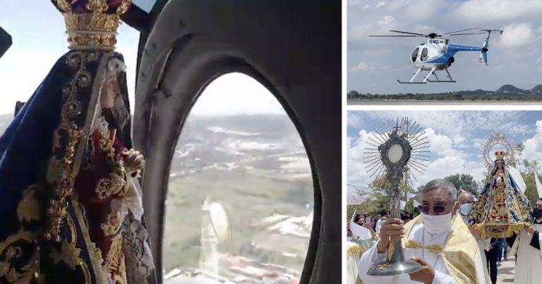 Vuelan “por la paz” en helicóptero con la Virgen de Soriano y el Santísimo en Querétaro