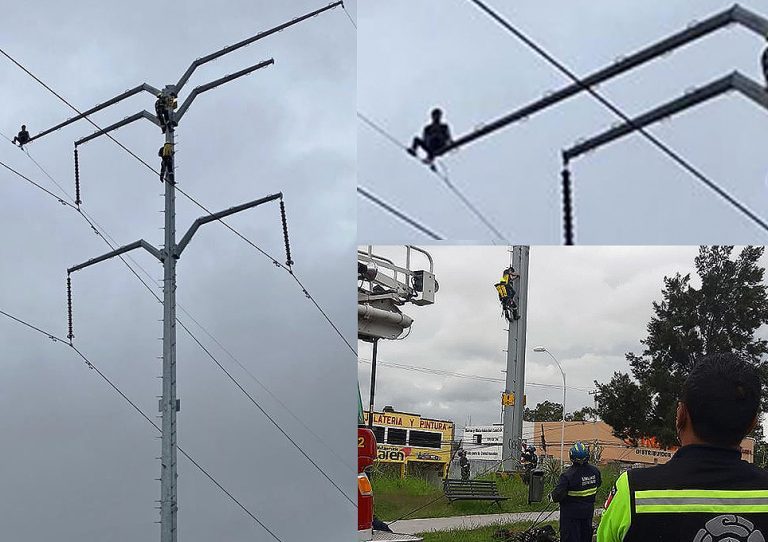Bajan ileso a menor que subió a una torre de alta tensión de 30 metros de altura